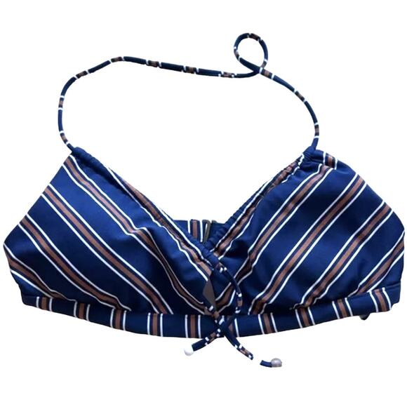 Isabella Rose Women's Navy Blue & Brown Halter Bralette Bikini Swim Top Large - Picture 2 of 6